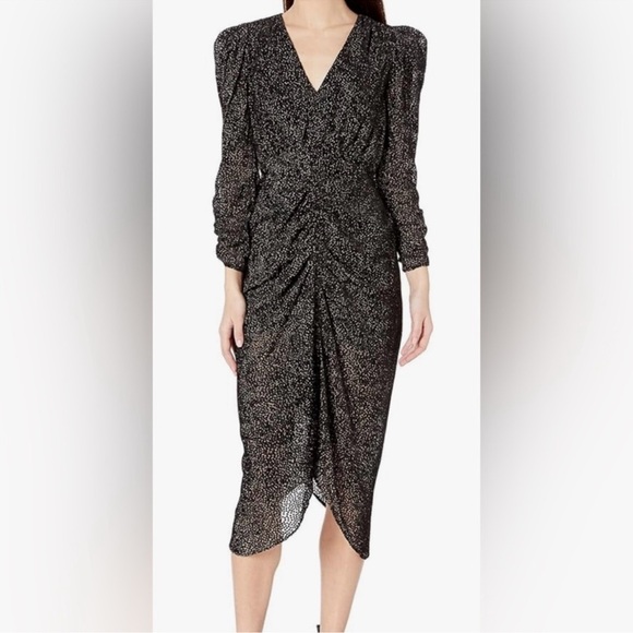 Astr Dresses & Skirts - Astr The Label Black Velvet Dot Toulouse Ruched Midi Dress